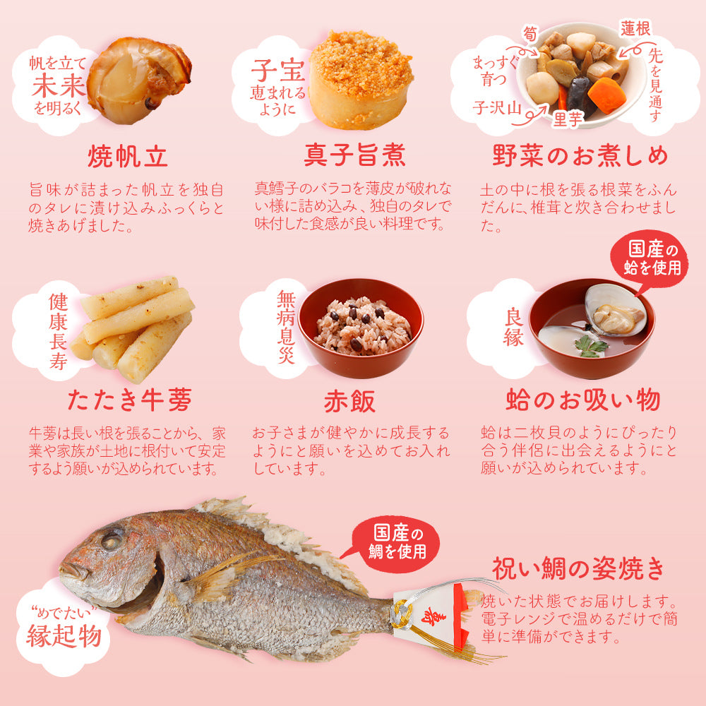お食い初め セット 料理 (大) 【焼鯛1kg】 熨斗アート付 – 博多久松